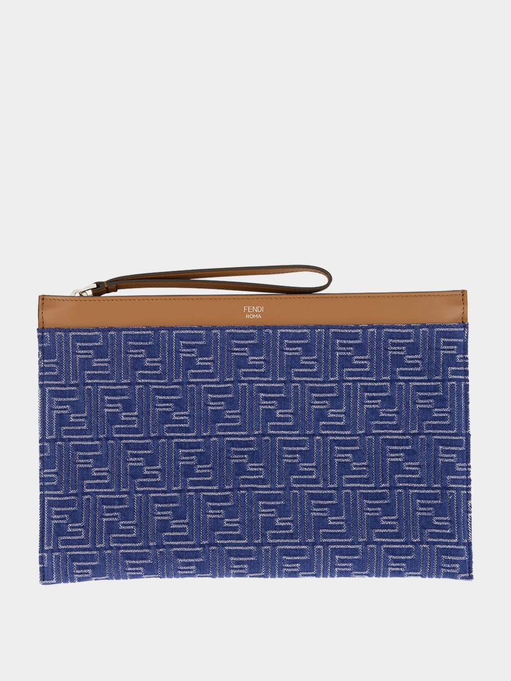 Blue FF Jacquard & Leather Flat Pouch