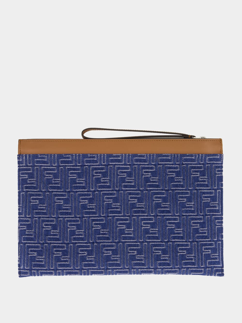Blue FF Jacquard & Leather Flat Pouch - Image 2