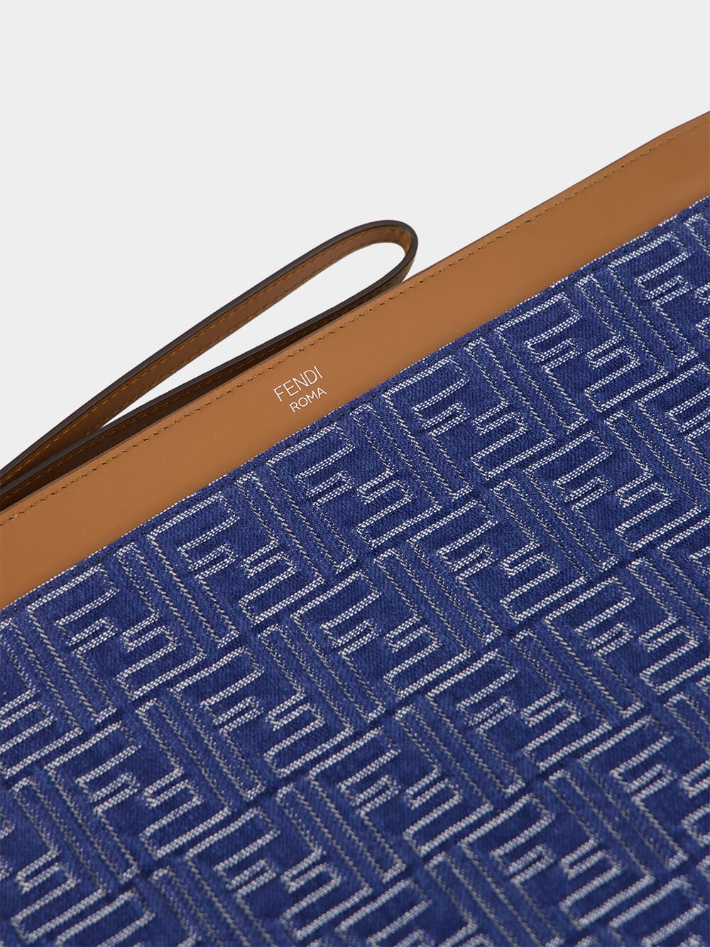 Blue FF Jacquard & Leather Flat Pouch - Image 4