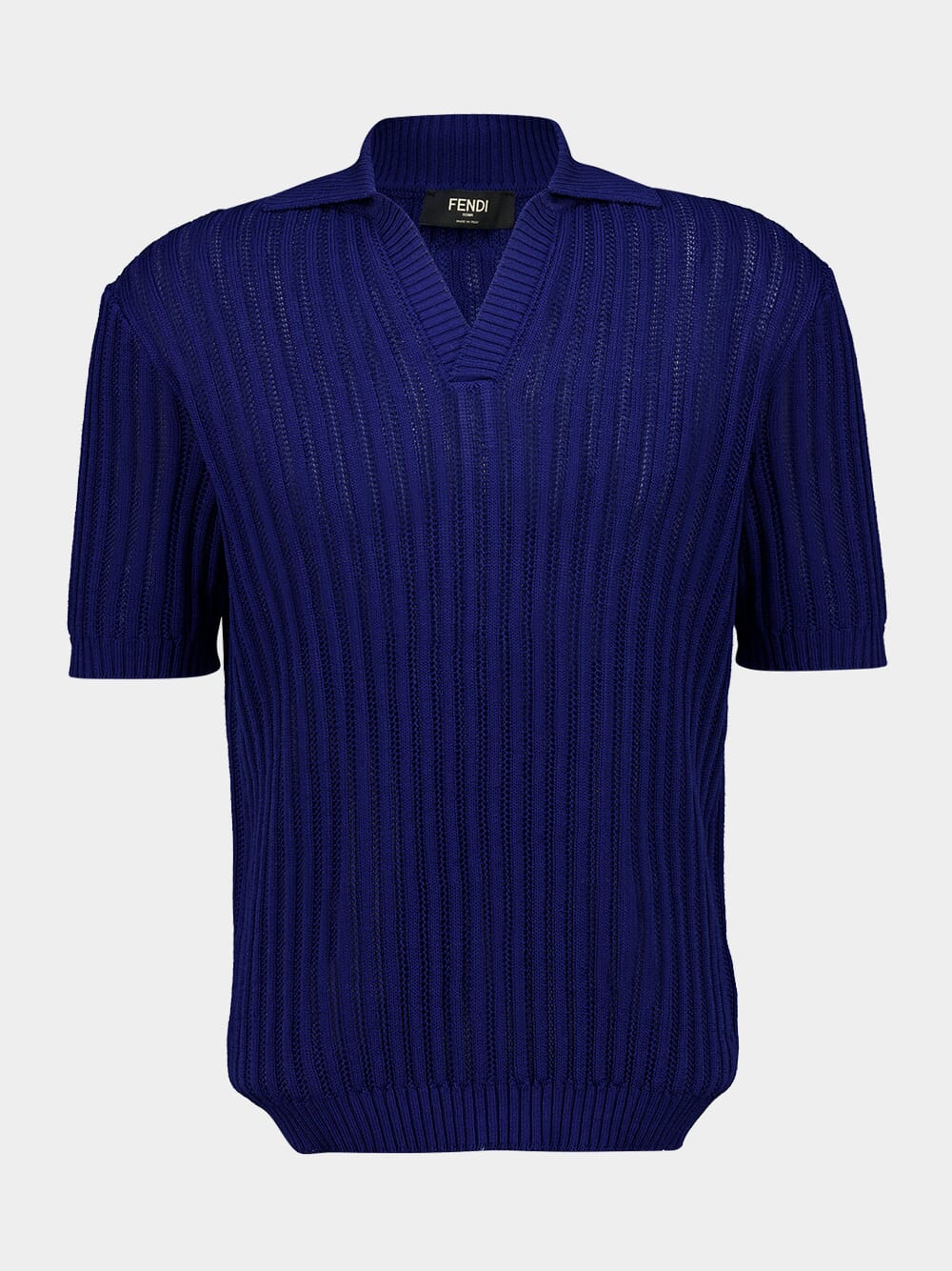 Blue Openwork Cotton Polo Shirt