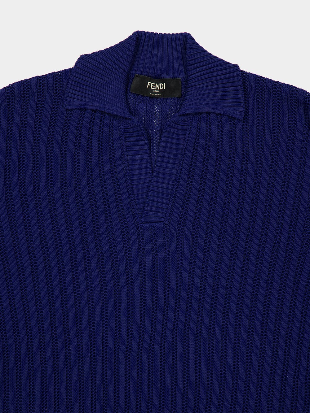 Blue Openwork Cotton Polo Shirt - Image 3