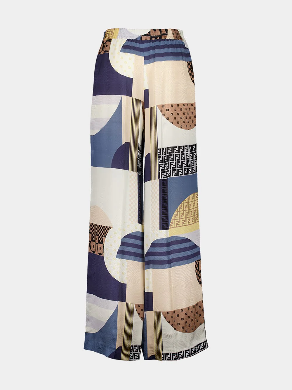 Blue Patchwork Silk Pyjama Trousers - Image 2