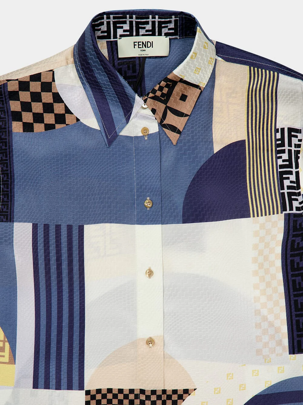 Blue Silk Patchwork Print Shirt - Image 3