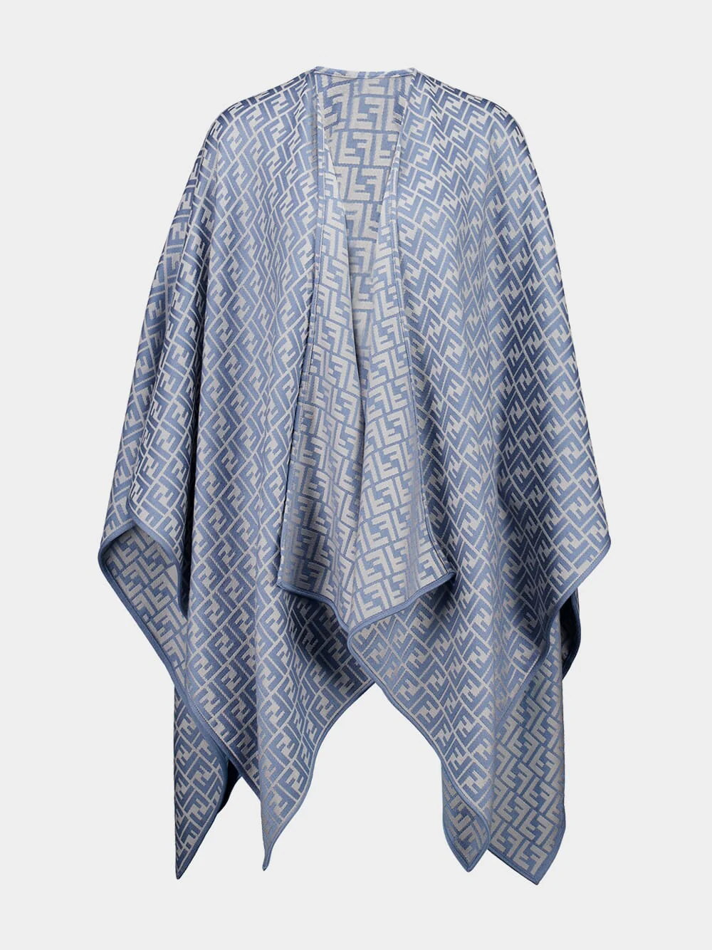 Blue Wool and Silk FF Jacquard Poncho