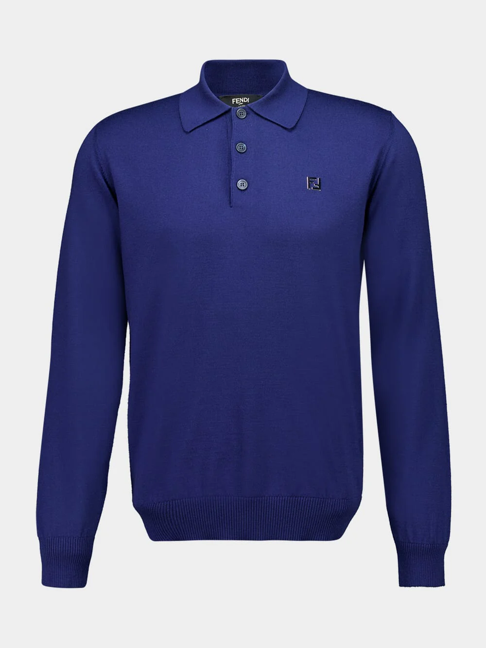 Blue Wool Long-Sleeve Polo