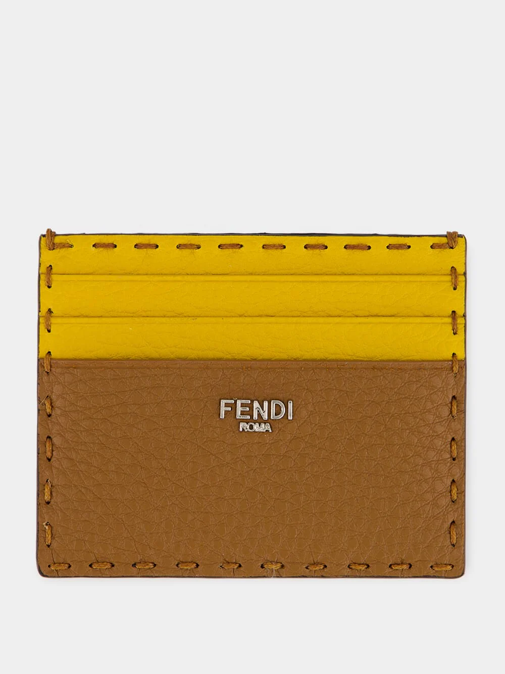 Brown and Sunflower Yellow Selleria Leather Card Case