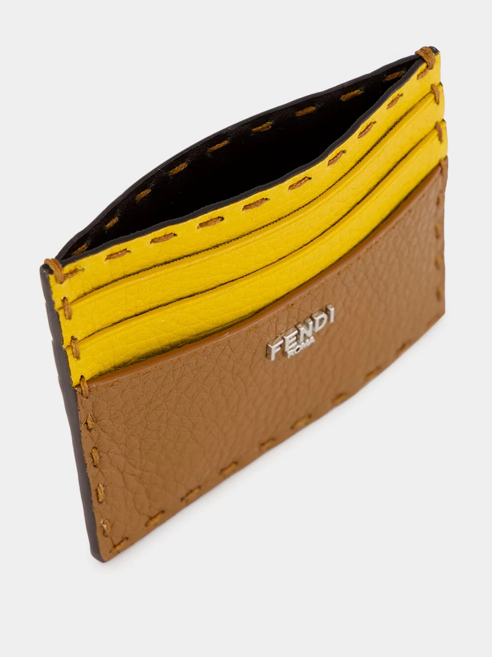 Brown and Sunflower Yellow Selleria Leather Card Case - Image 4