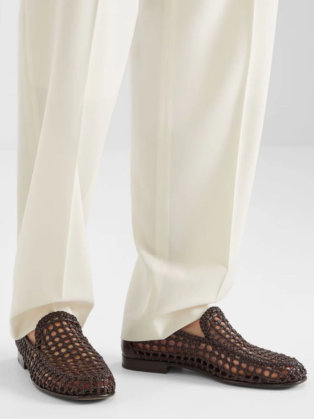 Brown Braided Leather FF Loafers - Image 2