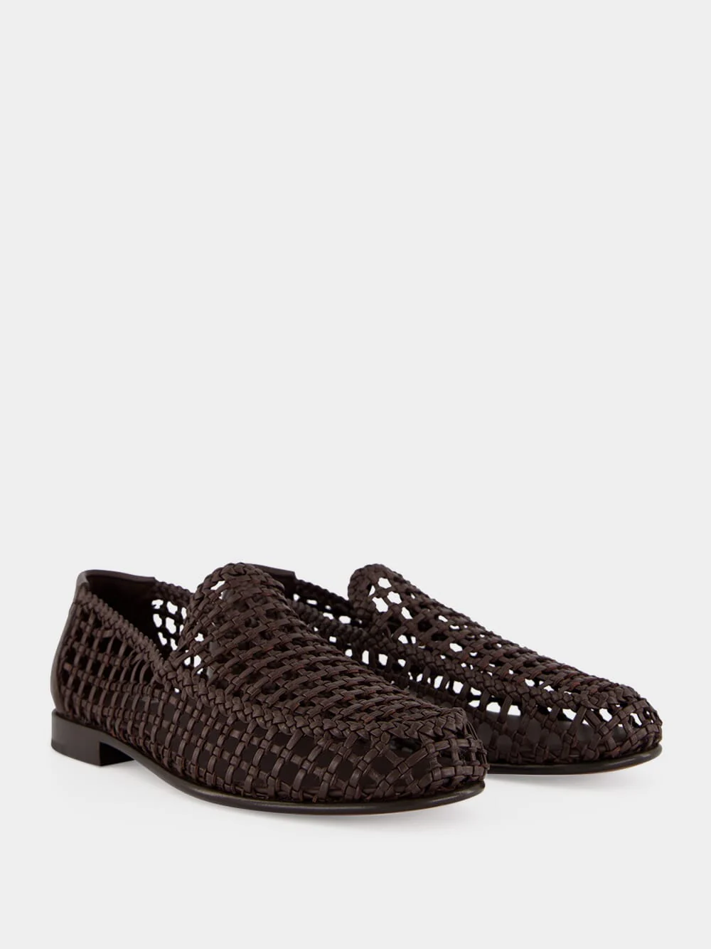 Brown Braided Leather FF Loafers - Image 4