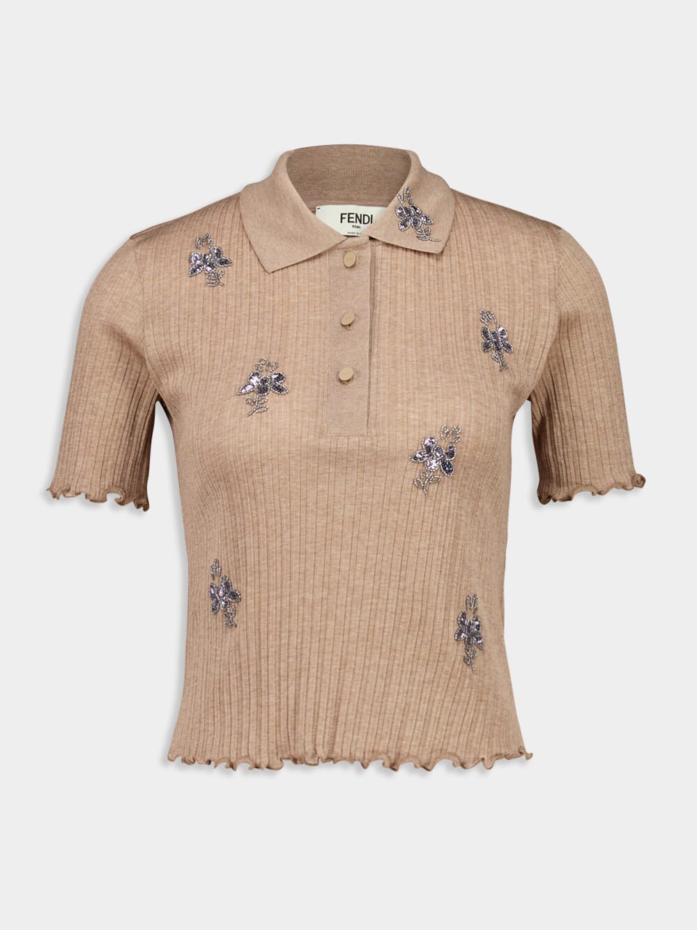 Brown Embroidered Cropped Polo Shirt - Image 5