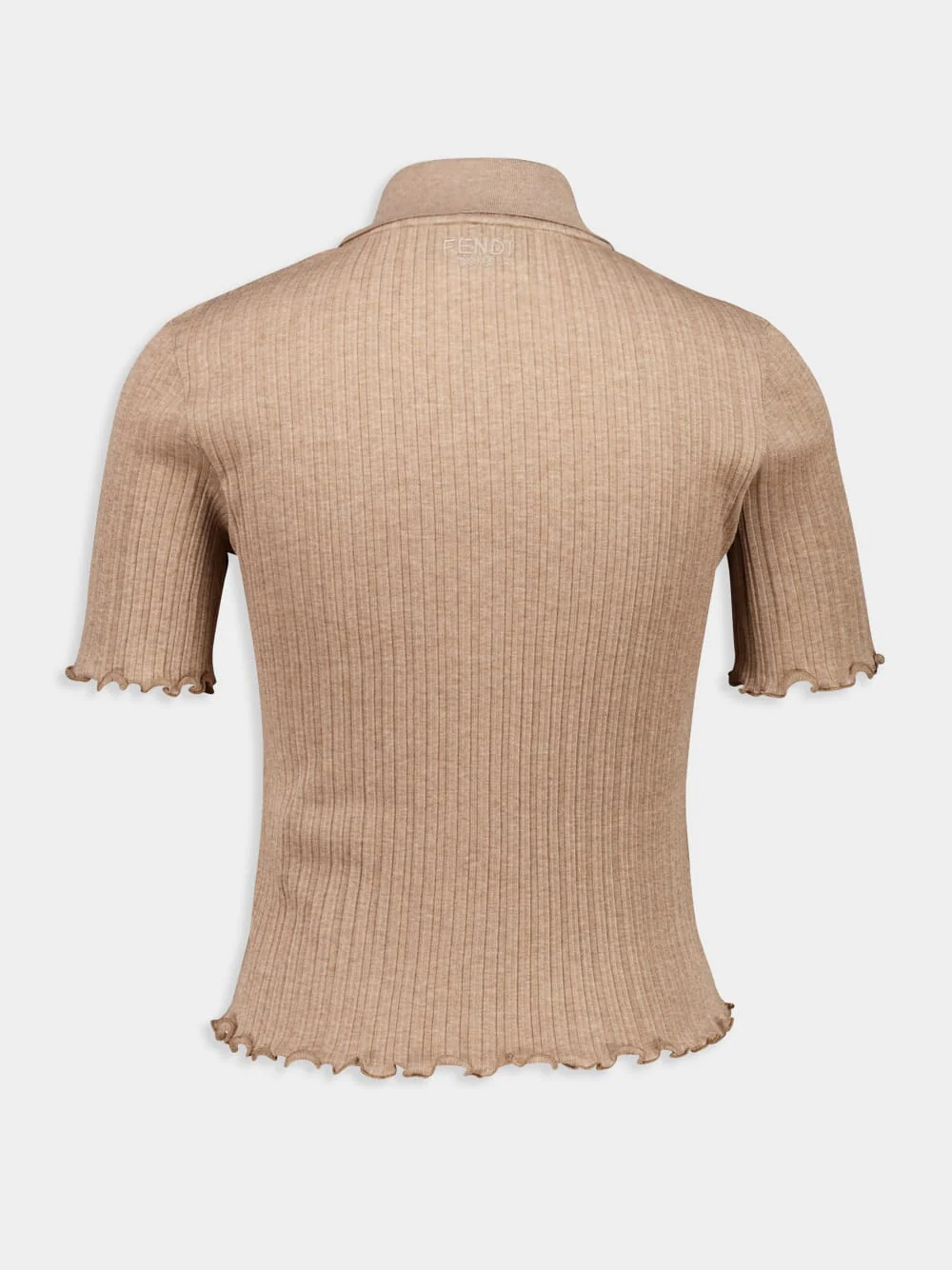 Brown Embroidered Cropped Polo Shirt - Image 6