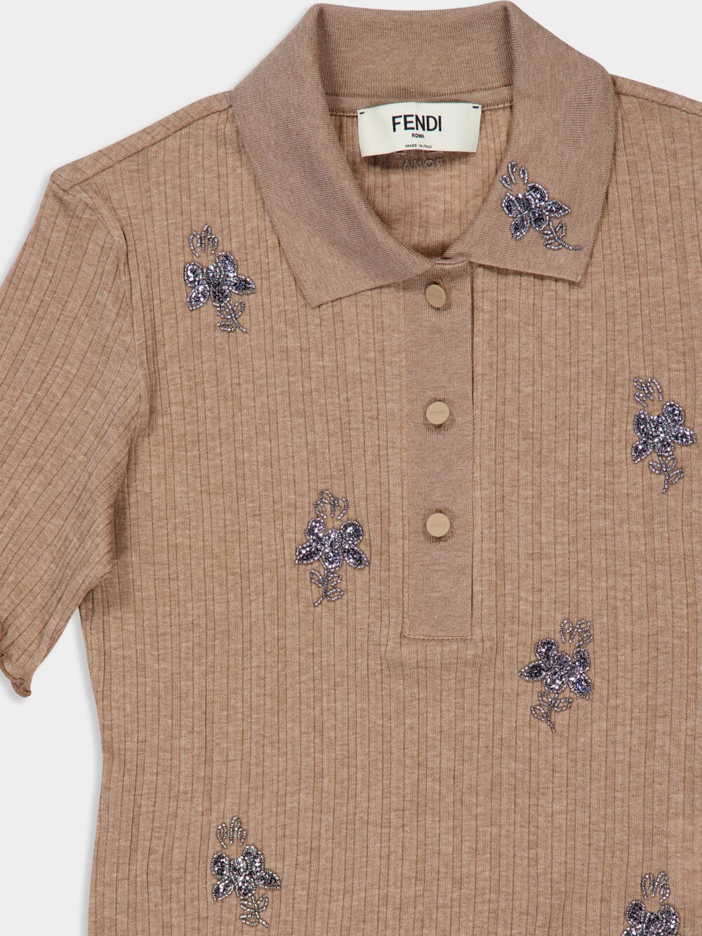 Brown Embroidered Cropped Polo Shirt - Image 7