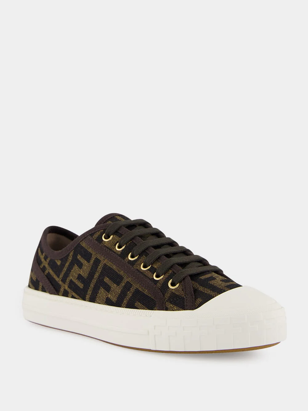 Brown FF Fabric Domino Low-Top Sneakers - Image 2