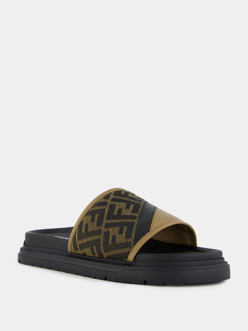 Brown FF Jacquard and Beige Leather Slides - Image 11