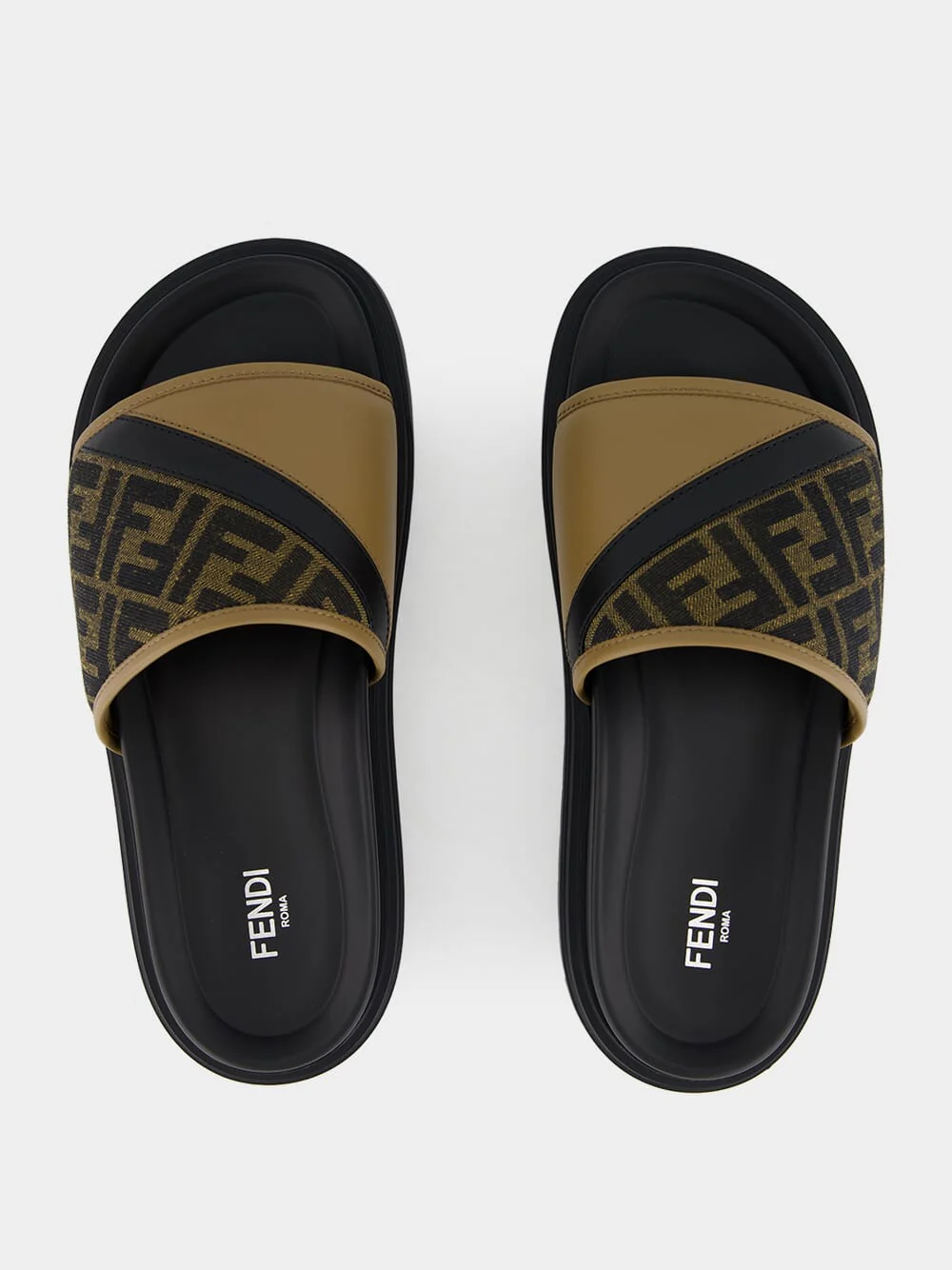 Brown FF Jacquard and Beige Leather Slides - Image 13