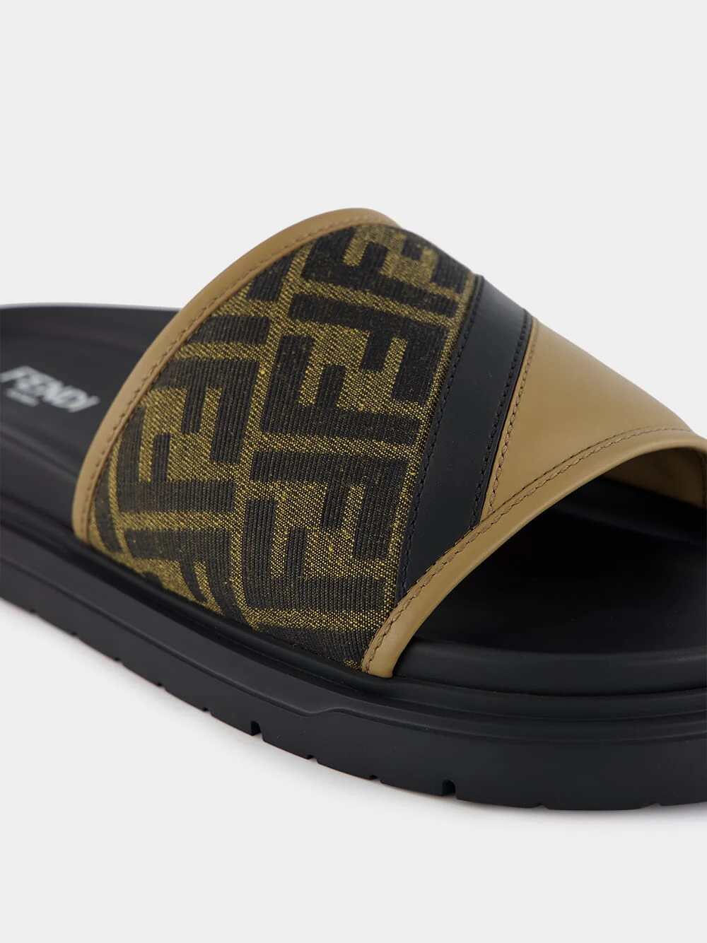 Brown FF Jacquard and Beige Leather Slides - Image 16