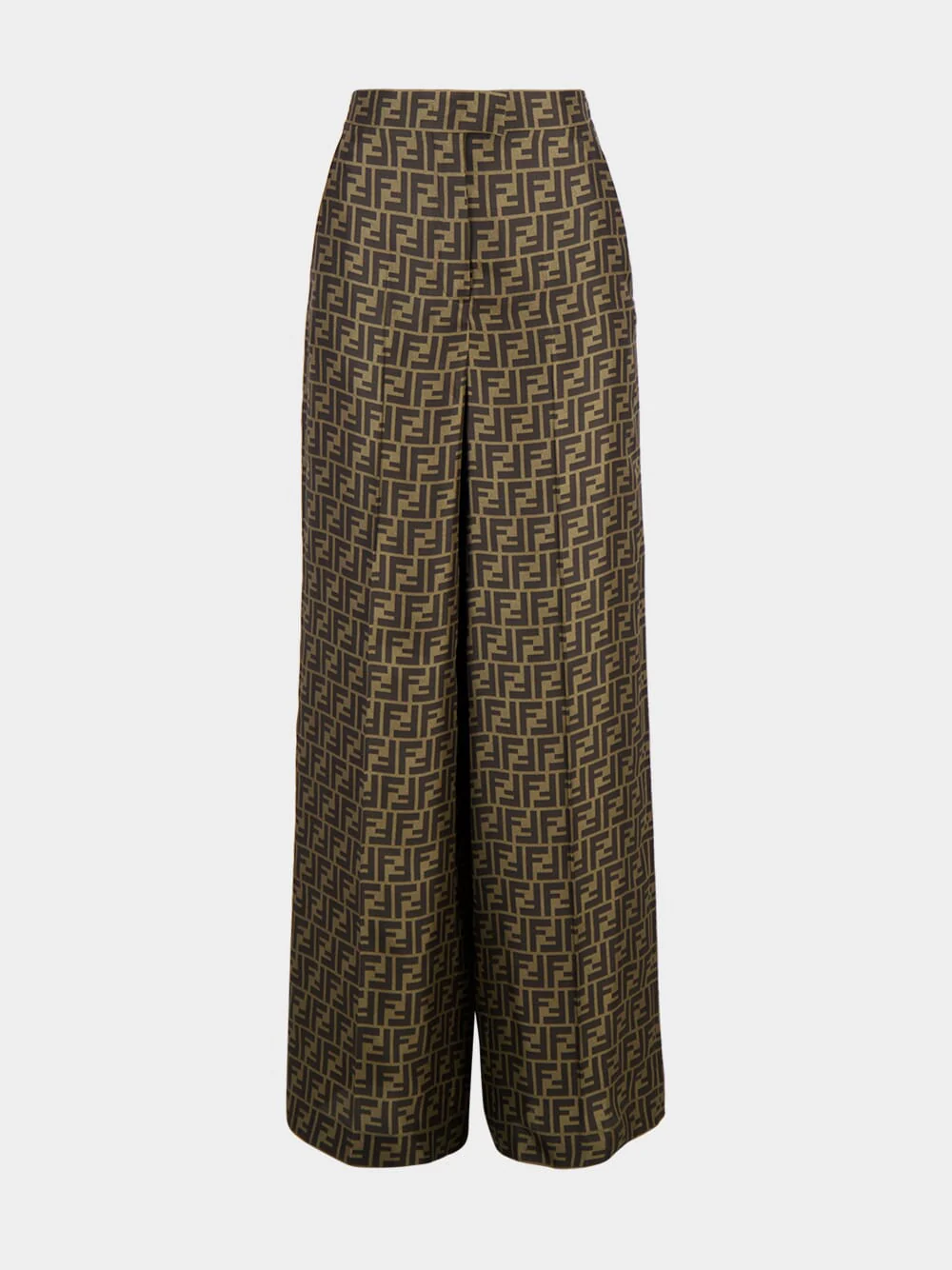 Brown FF Twill Wide-Leg Trousers