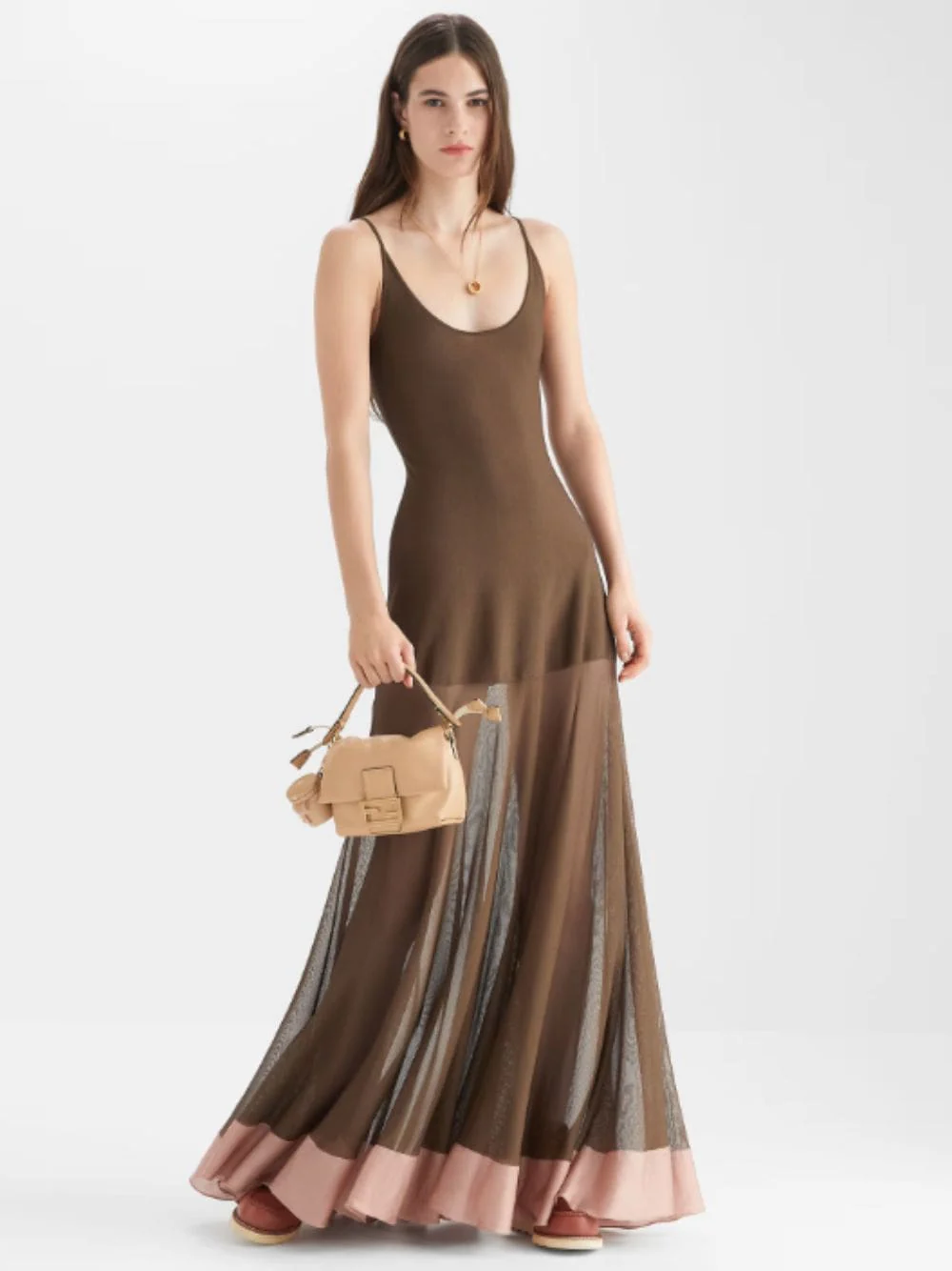 Brown Knit Maxi Dress with Contrast Hem - Image 7