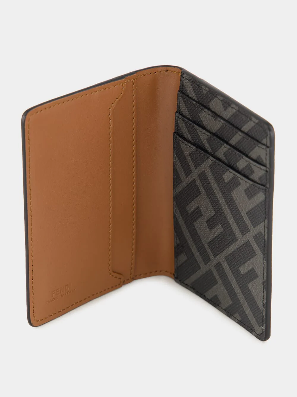 Brown Leather Bi-Fold Card Holder with FF Squared - Image 3