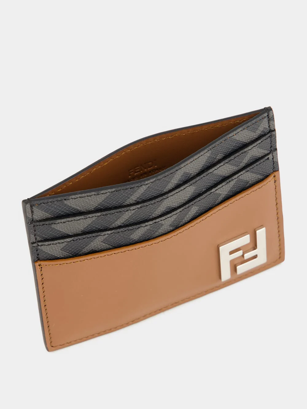 Brown Leather Card Holder with FF Canvas & FF Squared - Image 3