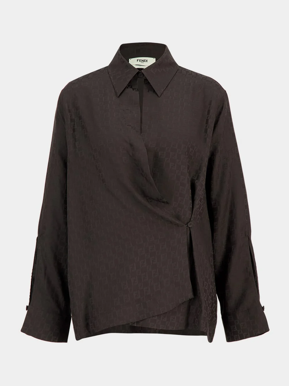 Brown Silk FF Jacquard Draped Shirt