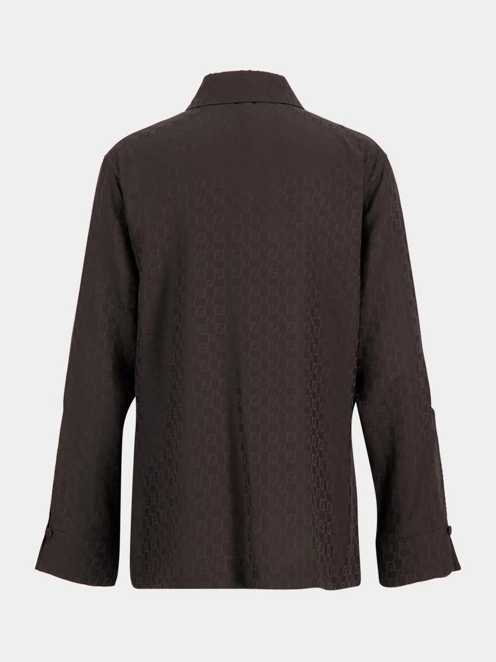 Brown Silk FF Jacquard Draped Shirt - Image 2