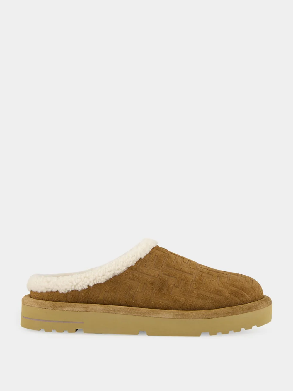 Brown Suede Shearling Sabot Slippers