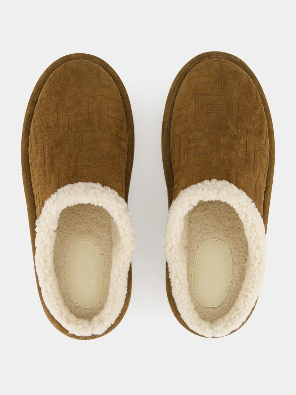 Brown Suede Shearling Sabot Slippers - Image 4