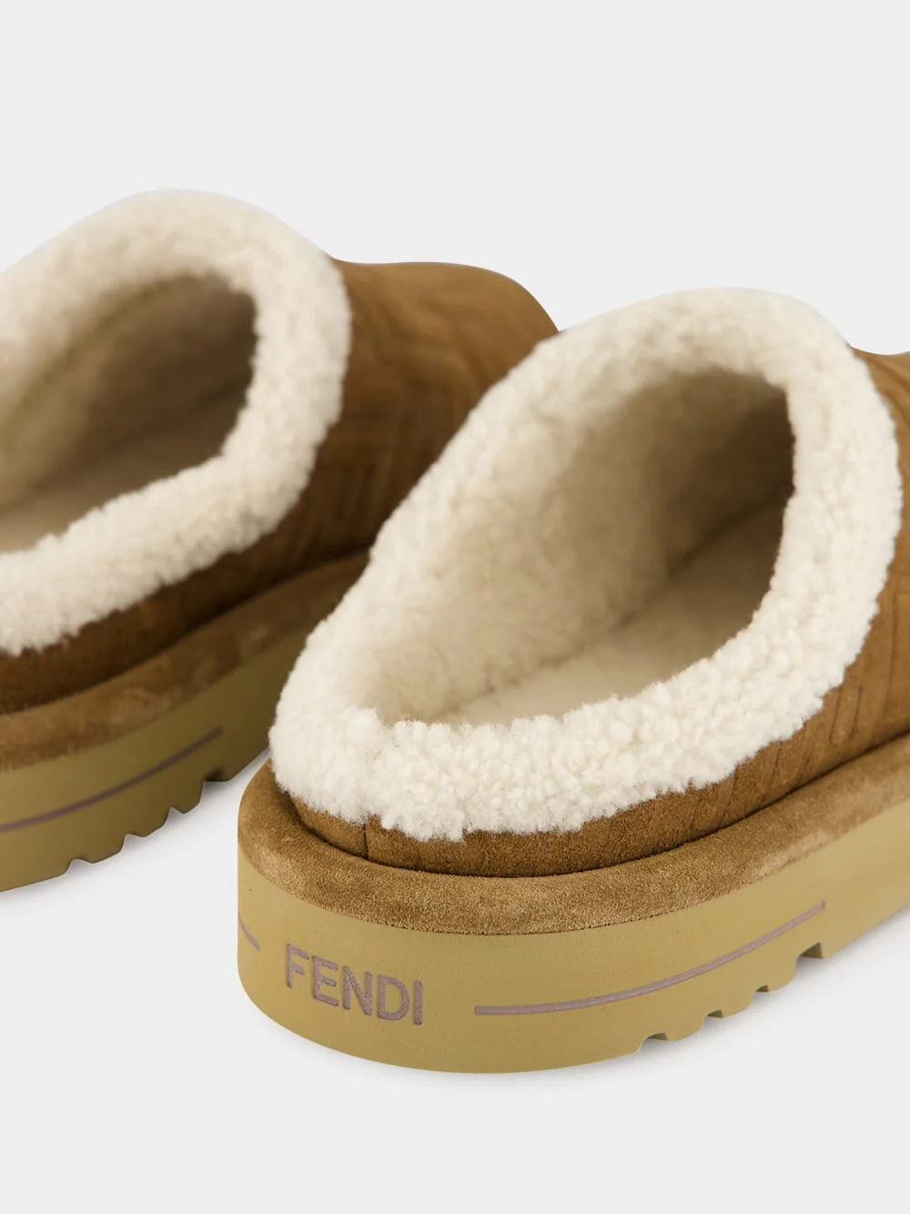 Brown Suede Shearling Sabot Slippers - Image 6