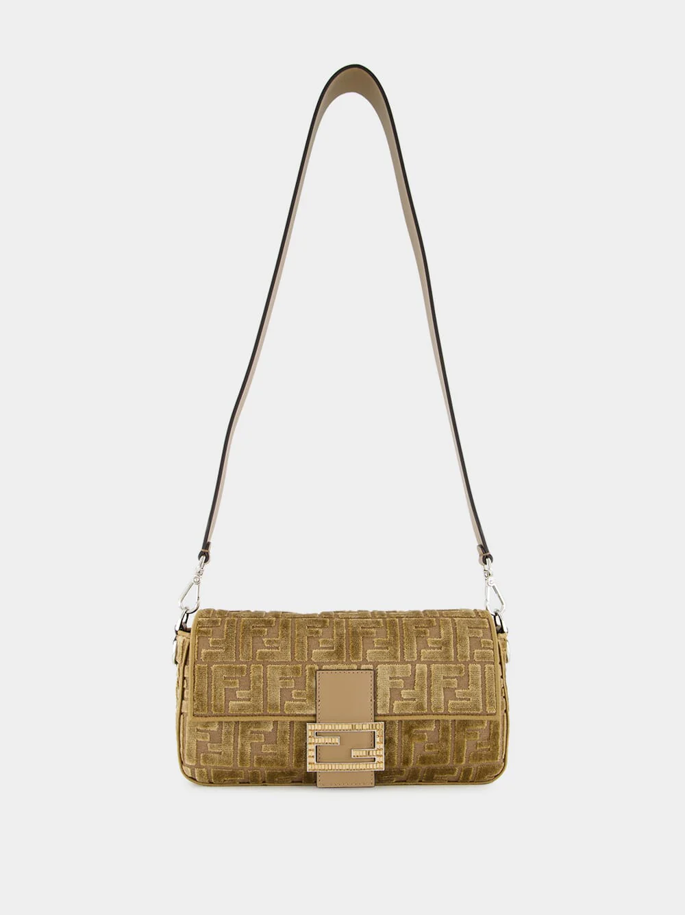 Cappuccino Jacquard Velvet Baguette Bag - Image 3