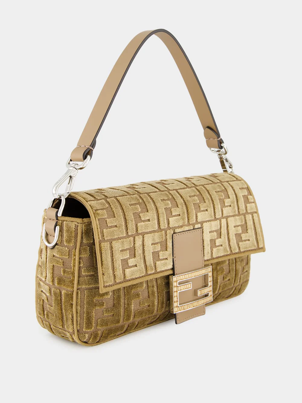 Cappuccino Jacquard Velvet Baguette Bag - Image 4