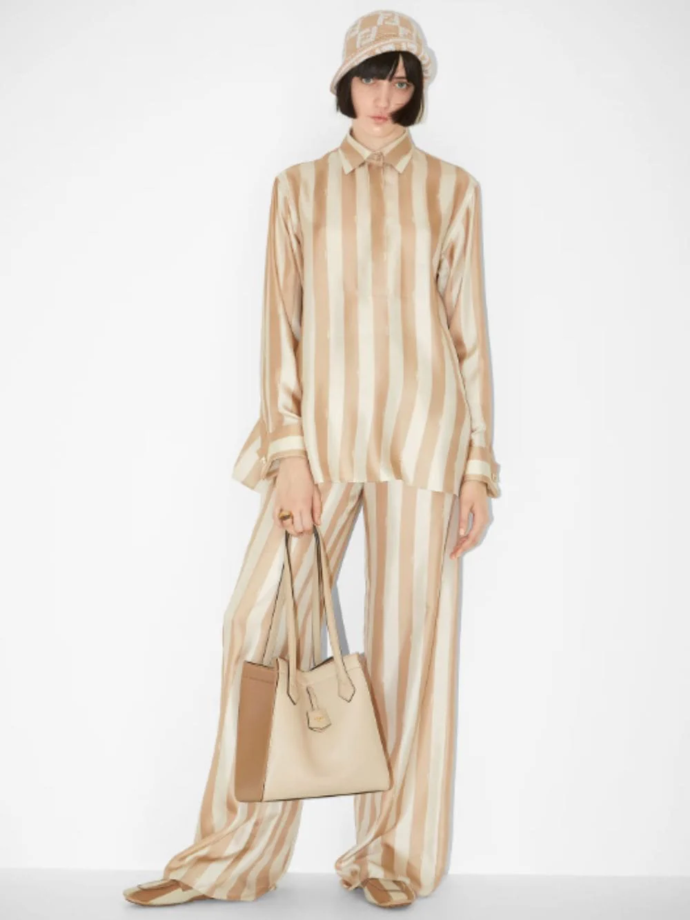 Beige and Cream Pequin Silk Shirt - Image 2