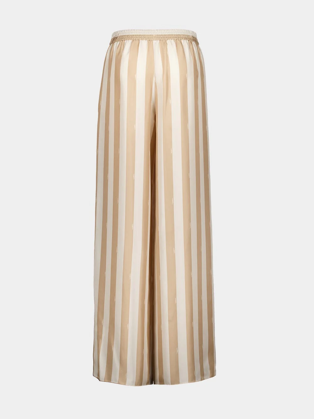 Beige Pequin Silk Wide-Leg Trousers - Image 3