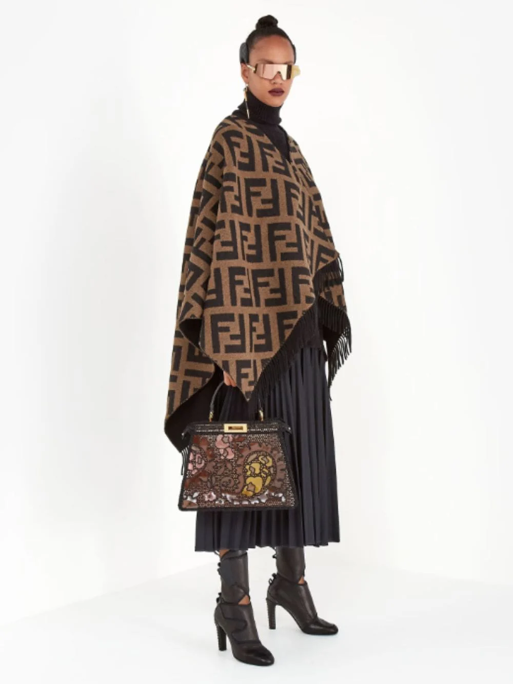 Brown and Black FF Reversible Poncho - Image 2