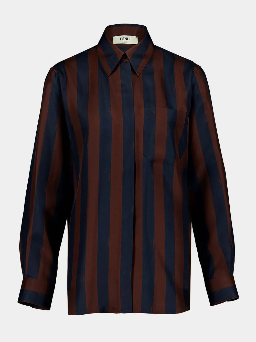 Brown and Navy Blue Pequin Silk Shirt