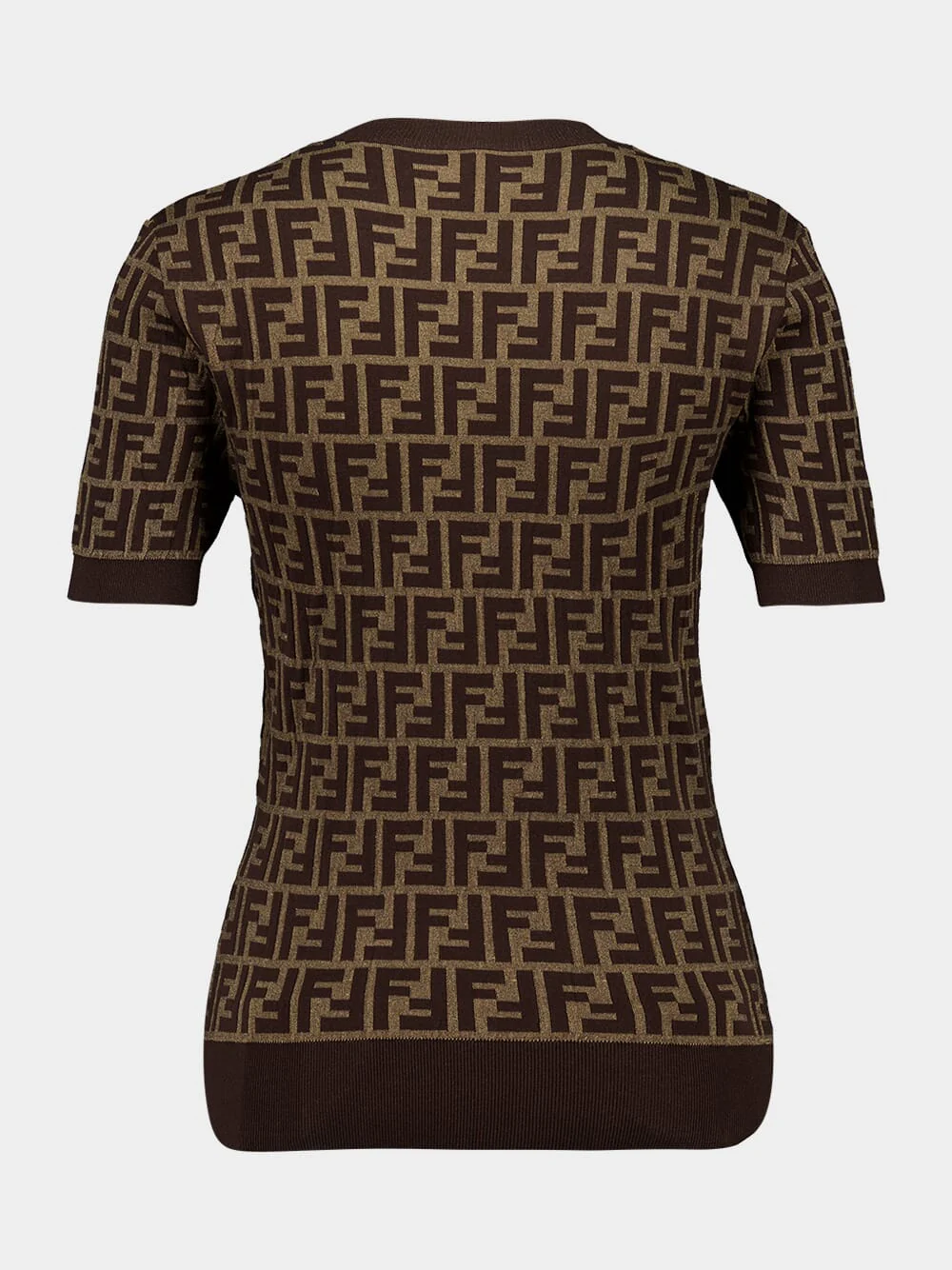 Brown FF Jacquard Cotton Short Sleeve Jumper - Image 3