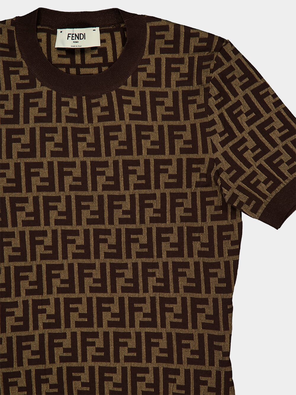 Brown FF Jacquard Cotton Short Sleeve Jumper - Image 4