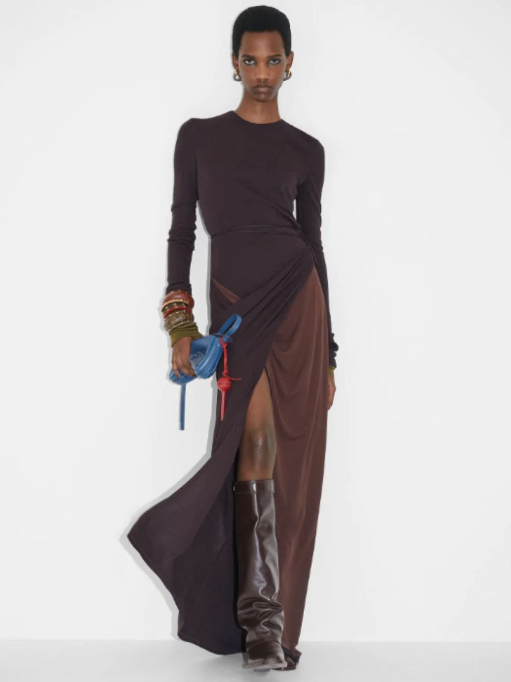 Dark Purple Draped Jersey Dress - Image 2