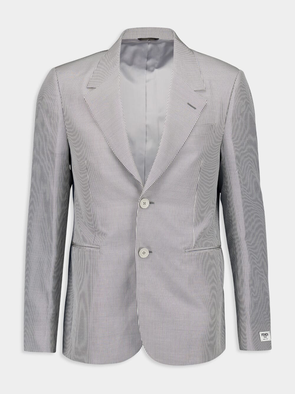 Grey Pinstripe Single-Breasted Blazer