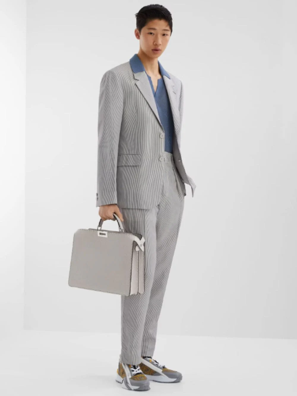 Grey Pinstripe Single-Breasted Blazer - Image 2