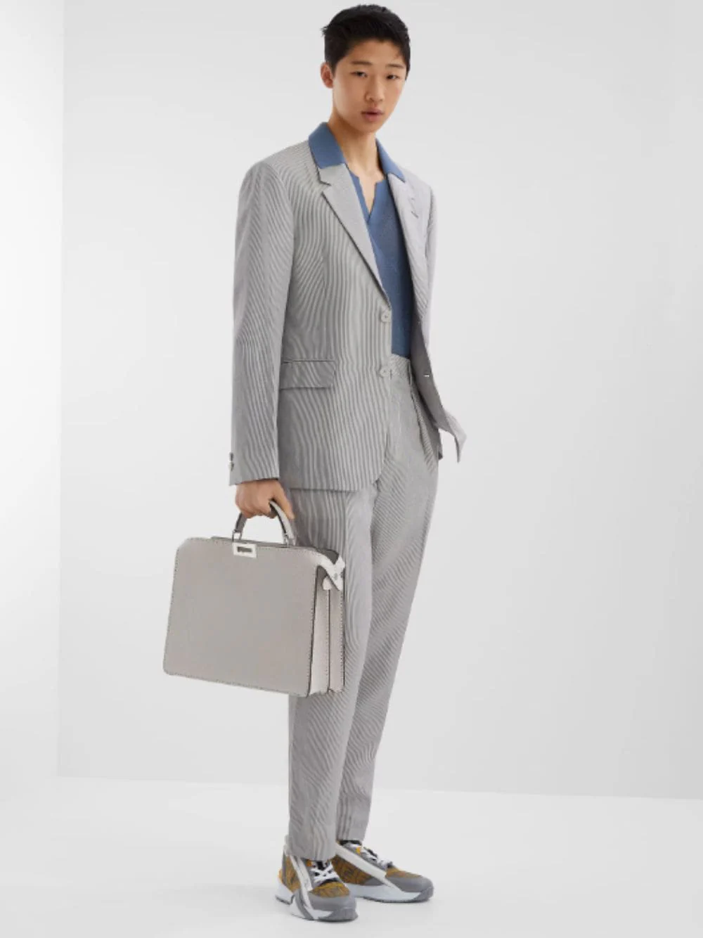 Grey Pinstriped Fabric Trousers - Image 2