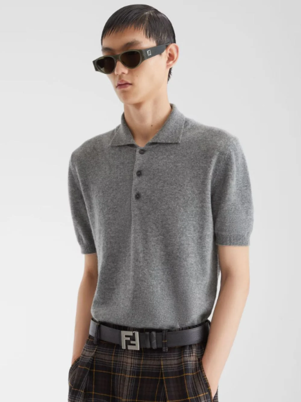 Grey Wool Polo Shirt - Image 2
