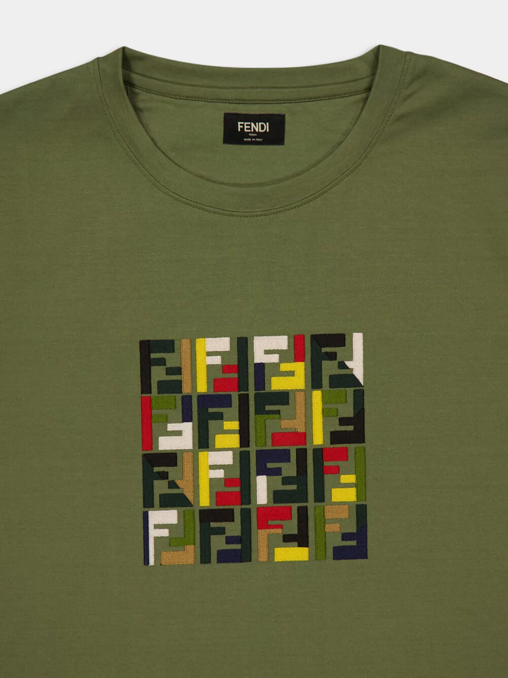 Olive Green Cotton T-Shirt with FF Embroidery - Image 3