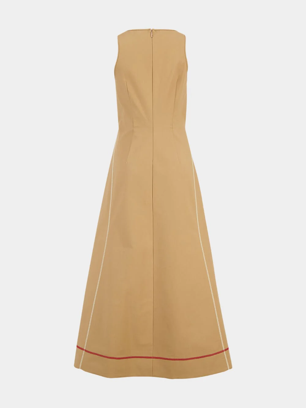 Dark Beige Sleeveless Cotton Flared Dress - Image 2