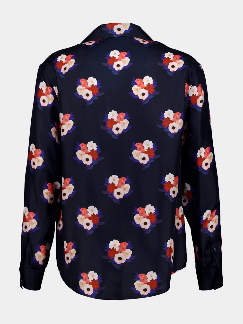Dark Blue Bouquet Silk Shirt - Image 2
