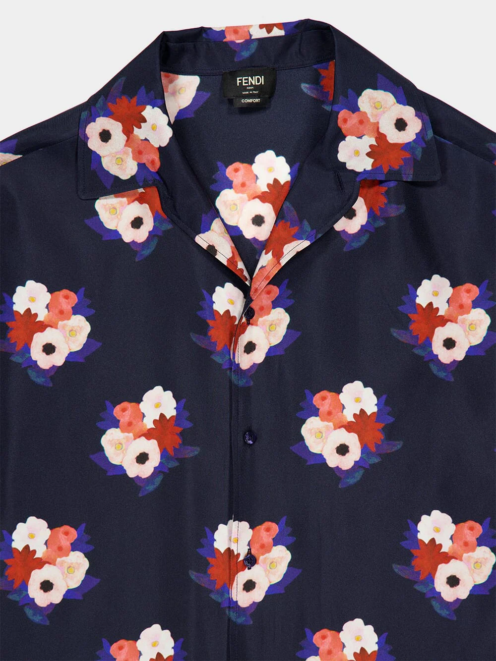 Dark Blue Bouquet Silk Shirt - Image 3