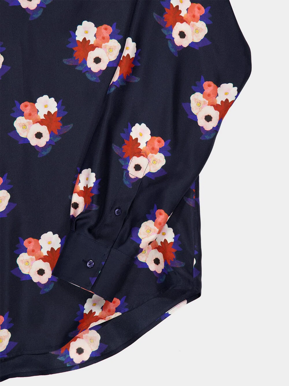 Dark Blue Bouquet Silk Shirt - Image 4