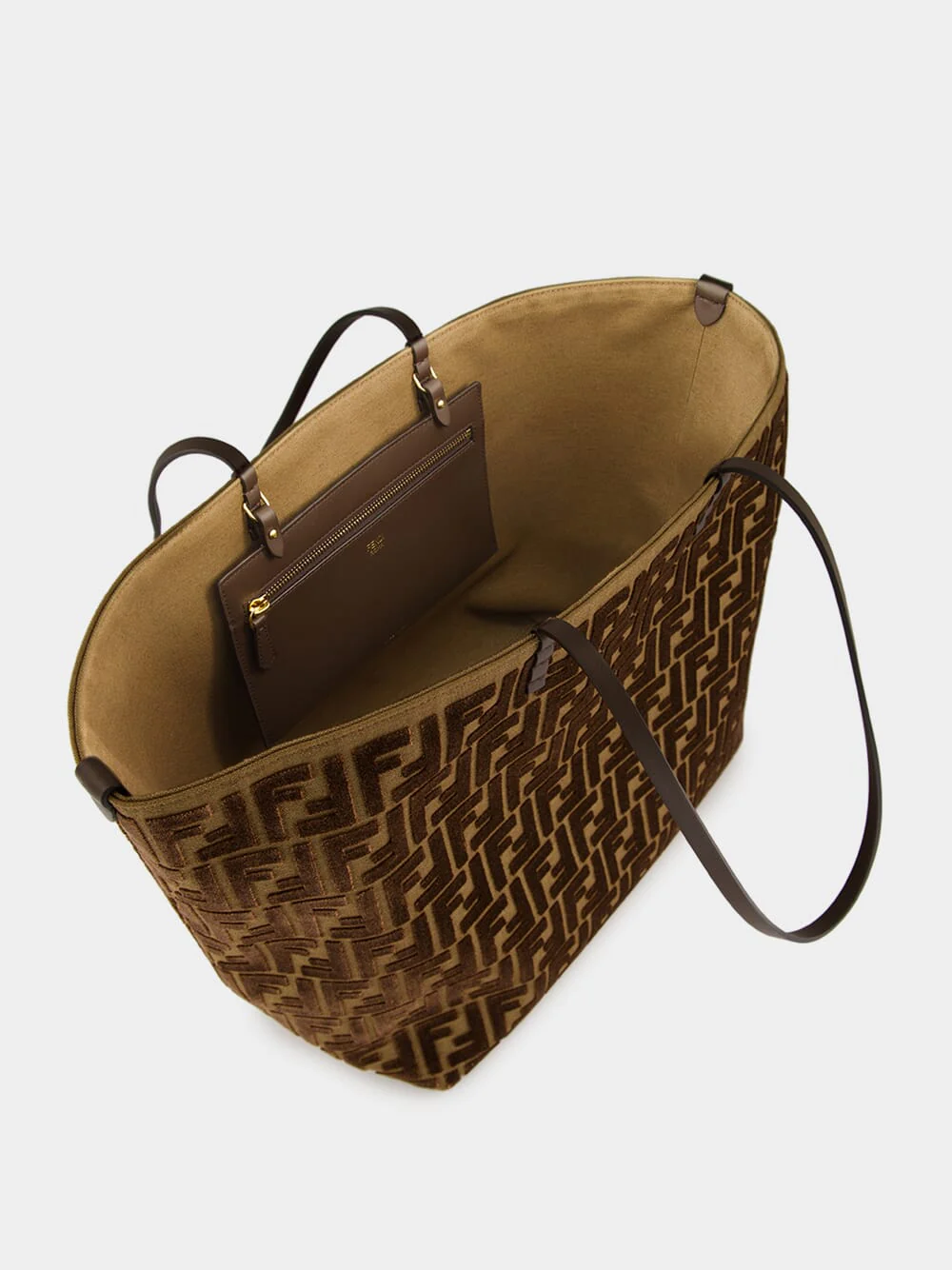 Dark Brown Roll Large Jacquard Velvet Shoulder Bag - Image 5