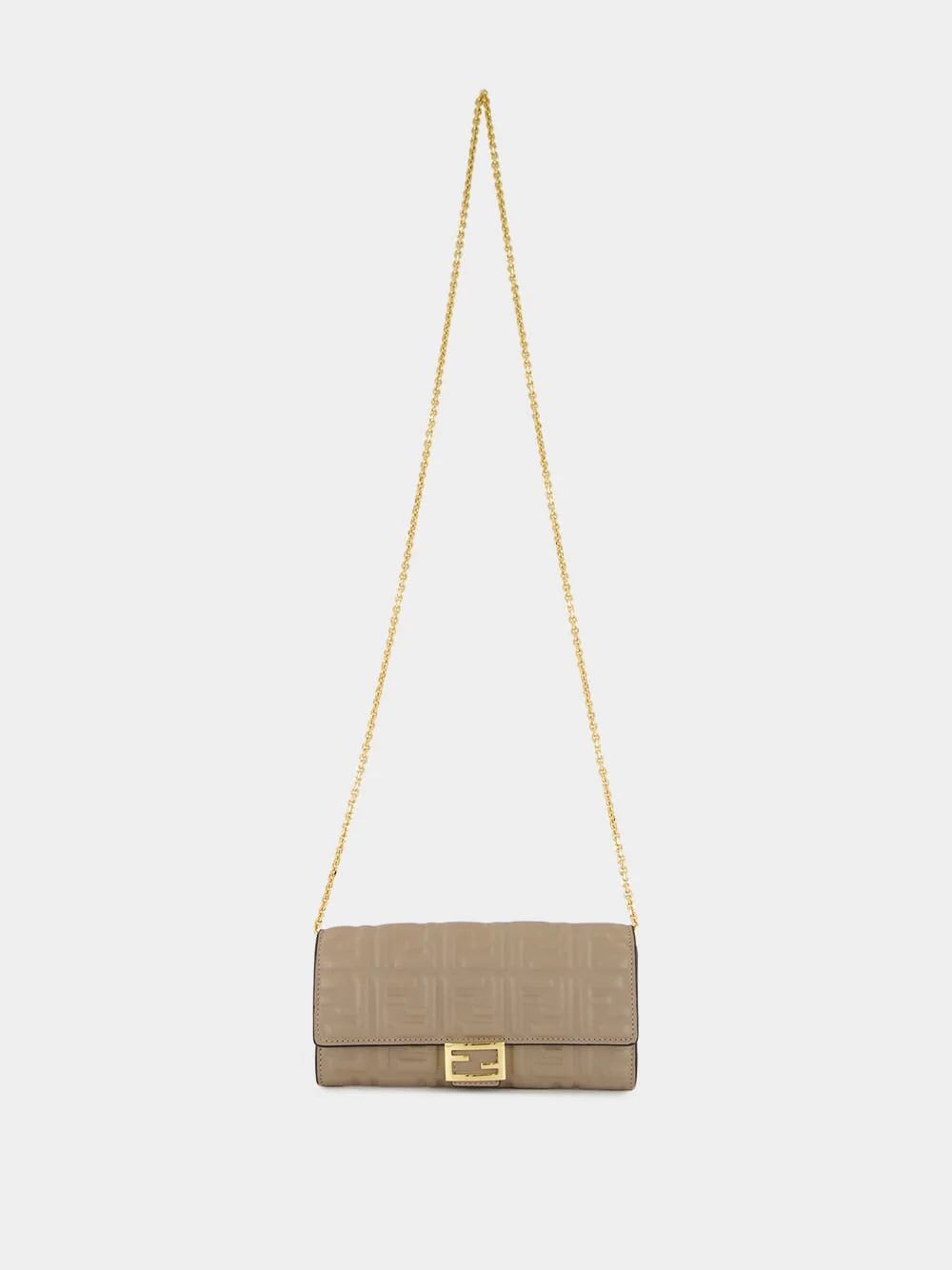 Dove Grey Nappa Leather Baguette Wallet with Chain - Image 2