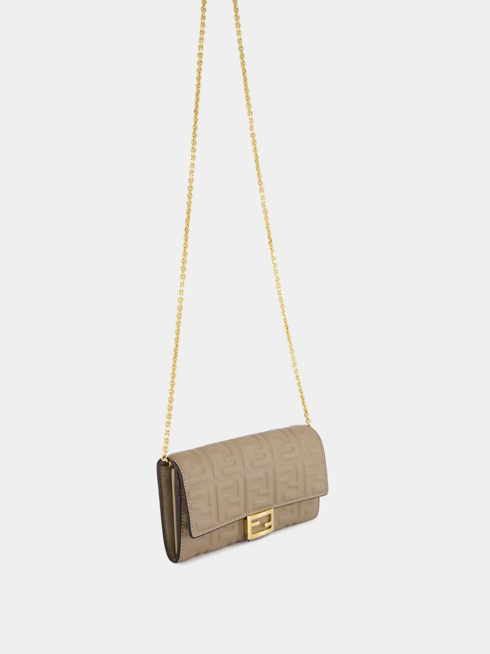 Dove Grey Nappa Leather Baguette Wallet with Chain - Image 3